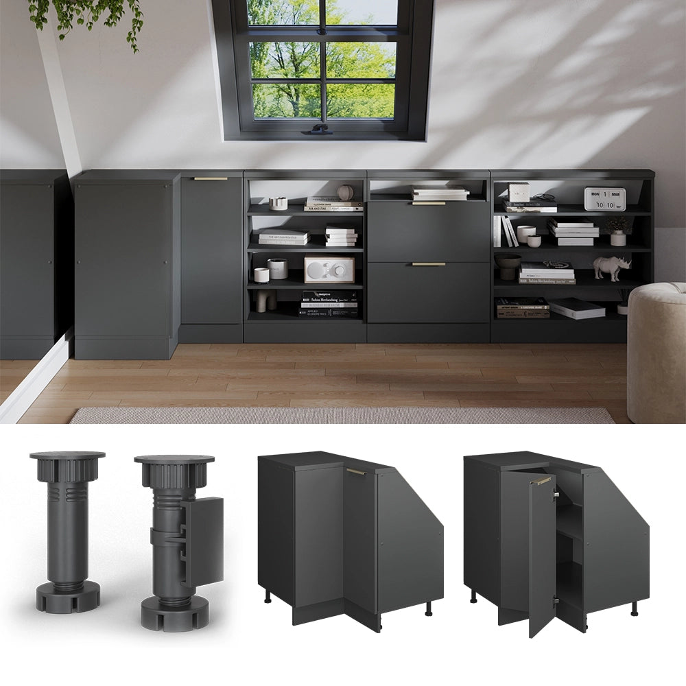 Mobile cucina angolare per sottotetto R-Line Antracite-oro/Antracite 75.6 cm con 1 porta Vicco