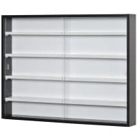 Vetrina Espositiva da Parete a 4 Ripiani Regolabili, Vetrinetta per Collezionismo, Bacheca Espositore a Muro per Oggetti da Collezione, in Vetro e Truciolato, 80x9.5x60 cm, Nero e Bianco