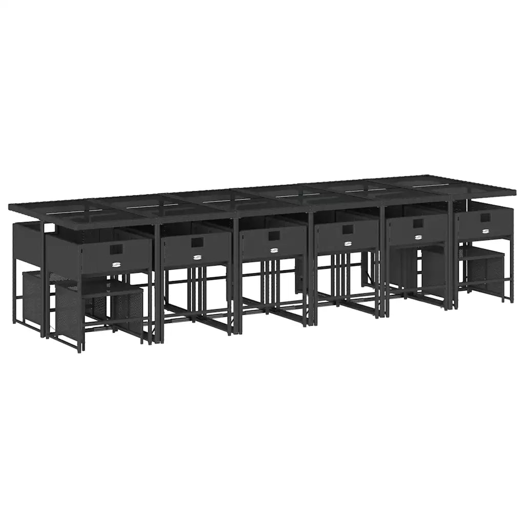 Set da Pranzo da Giardino 17 pz con Cuscini Nero in Polyrattan 3211362