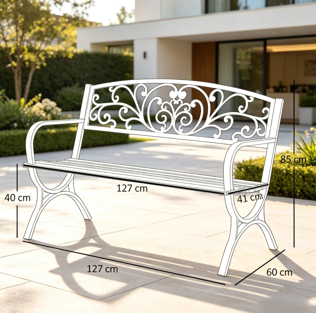 Panchina da giardino per 2 persone 127x60x85 cm in acciaio e ghisa; nera