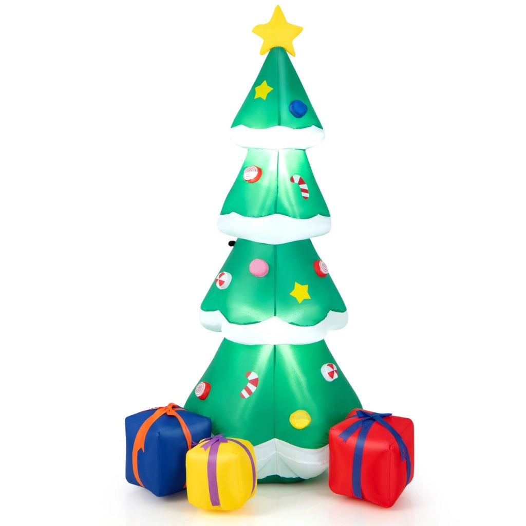 Albero di Natale gonfiabile da 180cm con 3 scatole regalo e luci LED, Decorazione festiva di Natale gonfiabile