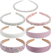 Set di Fasciature Capellute - 7 pezzi, Fascia Capelluta Rosa Perla con Fiori, Stile Vintage - Accessori Antiscivolo per Donne e Ragazze