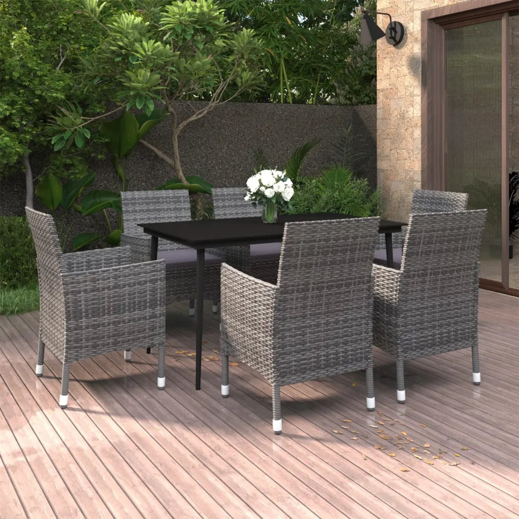 Set da Pranzo per Giardino 7 pz con Cuscini Polyrattan e Vetro cod mxl 38810