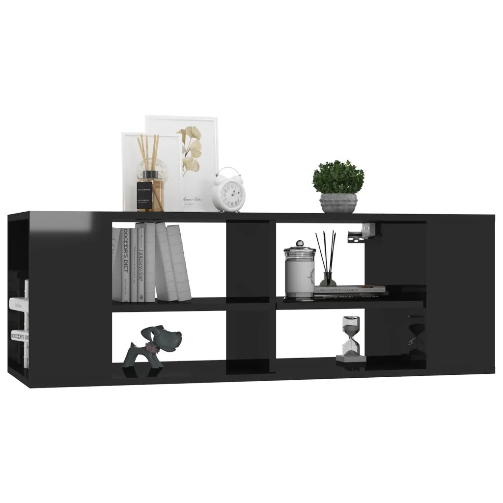 Armadietto TV da Parete Nero Lucido 102x35x35 cm in Truciolato cod mxl 9644