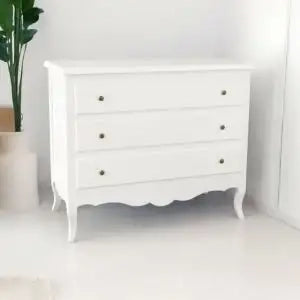 Comò classico provenzale in legno Shabby chic bianco conpomelli bronzo