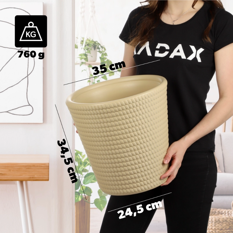 Vaso da fiori KADAX in plastica, rotondo, 35 cm, beige