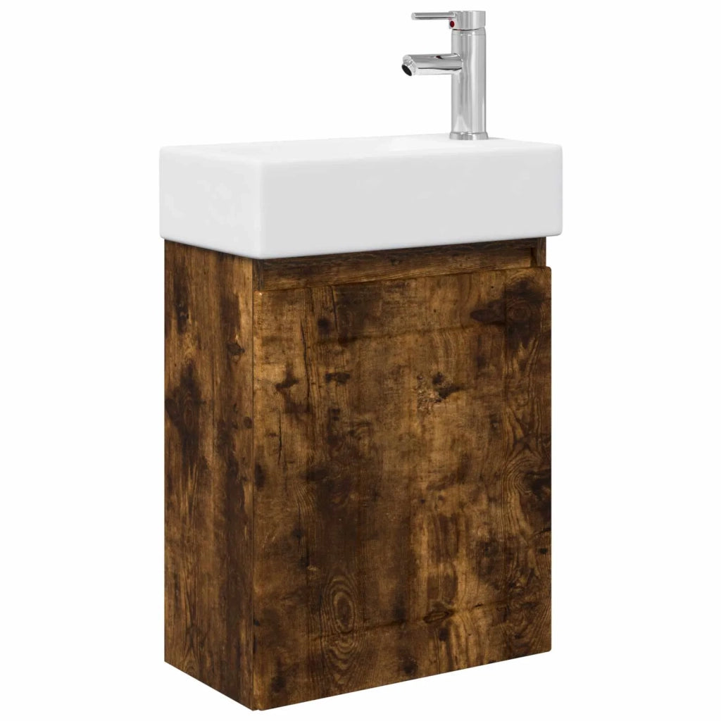 Mobile bagno con rubinetto Rovere Fumo 45,5 x 25,5 x 84 cm