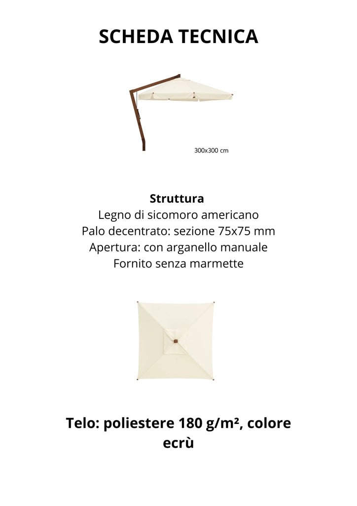 OMBRELLONE LEGNO DECENTRATO ASTER 3X3 PALO 75