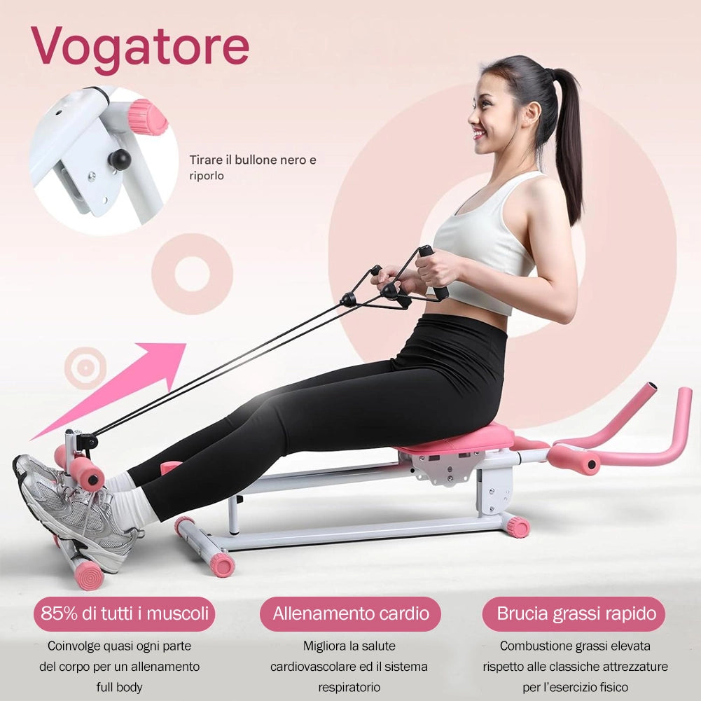 AB Machine Rosa Attrezzo Fitness per Addominali Multiuso Pieghevole Vogatore