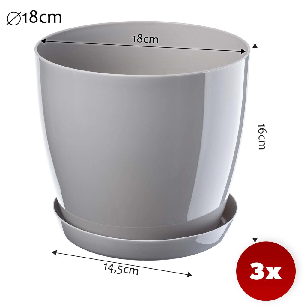 Vaso da fiori KADAX, fioriera, coperchio, 18 cm, supporto per fiori, plastica grigia, 3 pezzi.