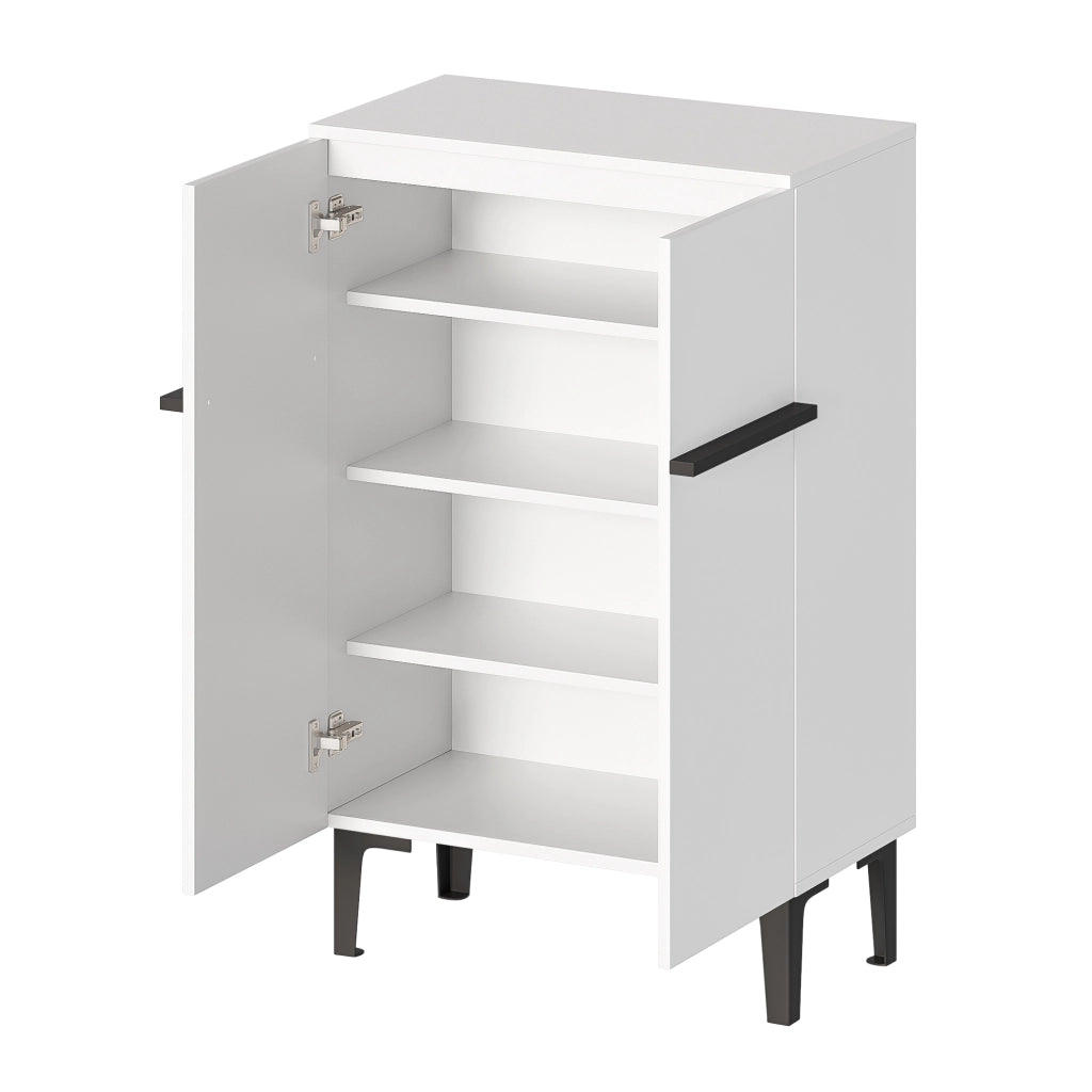 Mobile Scarpiera con 2 Ante e Ripiani Regolabili; Stile Moderno; in Pannello Truciolare; Bianco e Nero; 60??34;5??95 cm