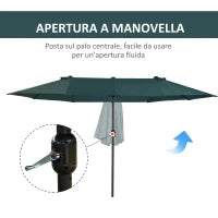 Ombrellone da Giardino Doppio con Apertura a Manovella, in Acciaio e Poliestere, 455x265x238cm, Verde Scuro