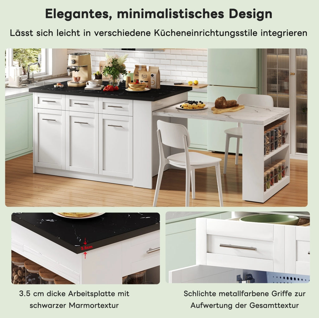 Isola cucina con tavolo estraibile e contenitori, 150x90 cm