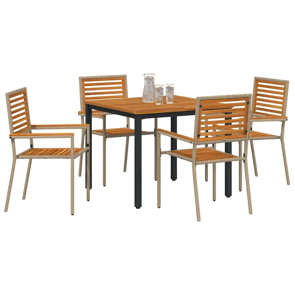 Set da Pranzo per Giardino 5 pcs Beige e Marrone polyrattan