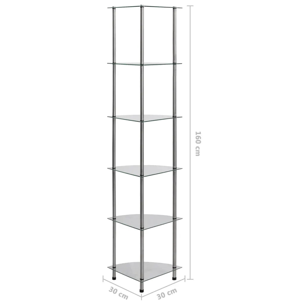 Scaffale a 6 Livelli Trasparente 30x30x160 cm Vetro Temperato CFW2594779
