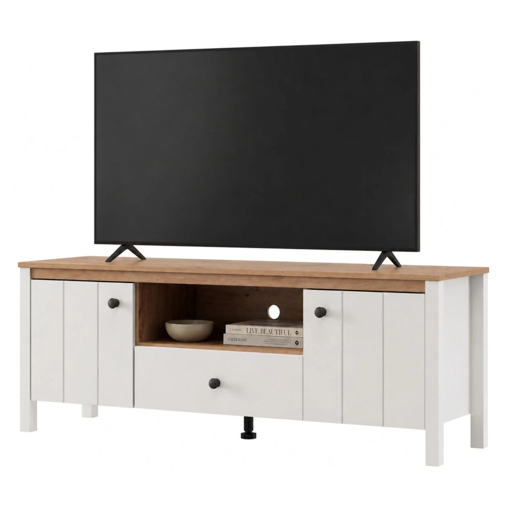 Sampe, Mobile Porta tv un Cassetto, 143x40x53h cm Bianco Opaco