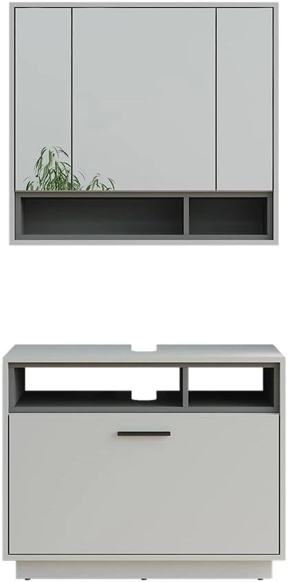 Set di mobili da bagno Beatrice, Antracite/Sonoma, 80 cm, composto da specchio da bagno e mobile sottolavabo