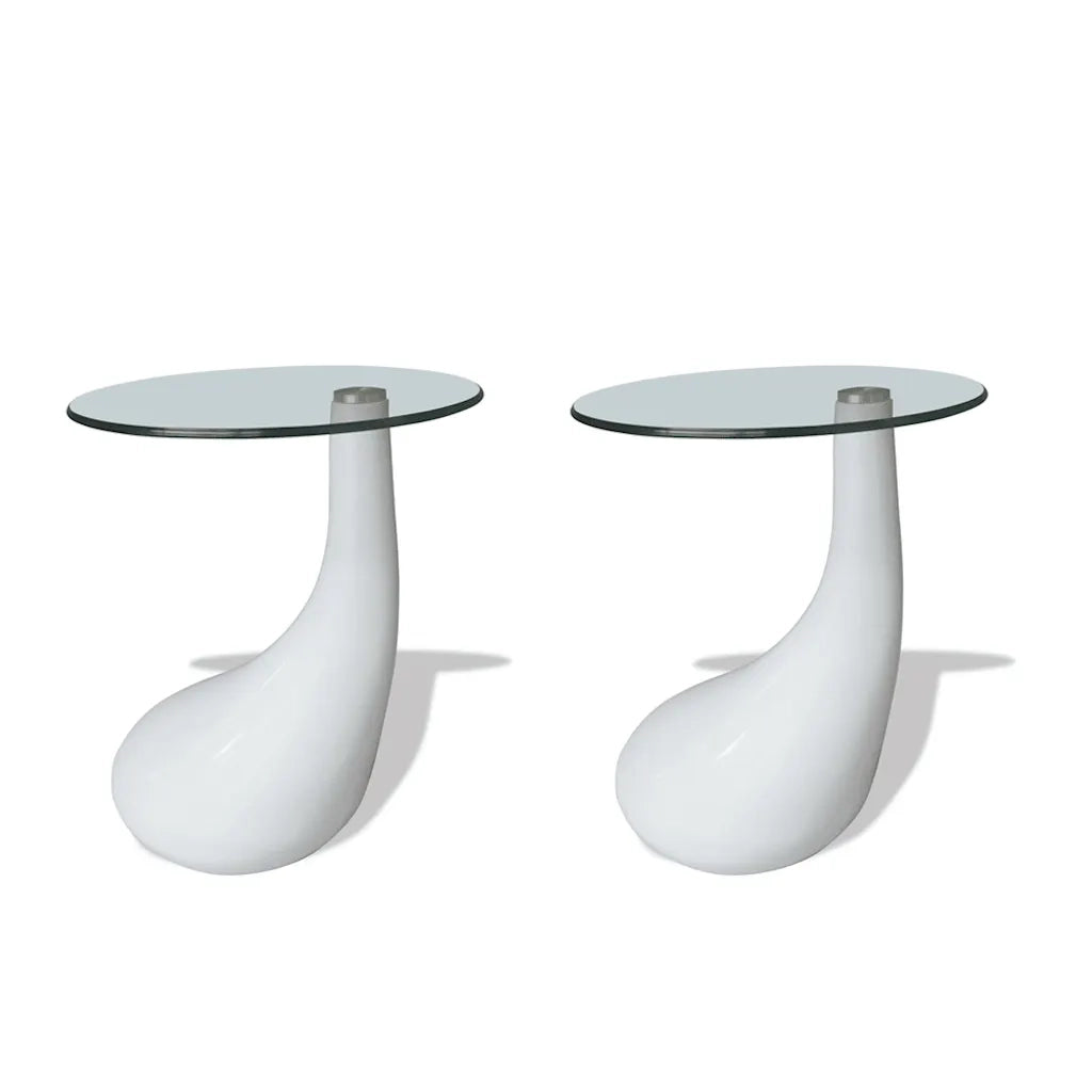 Tavolini da Salotto 2pz con Ripiano Rotondo Vetro Bianco Lucido 240322
