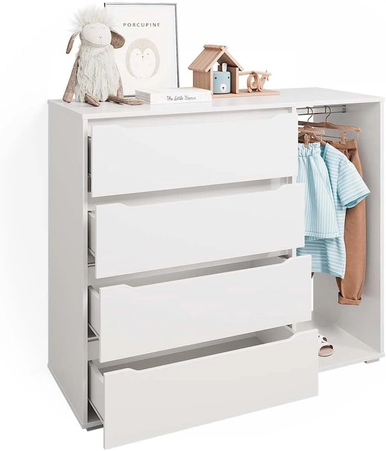 Guardaroba per bambini Ruben, Bianco, 120 x 101.9 cm con 4 cassetti, adatto per riporre abbigliamento e accessori per bambini