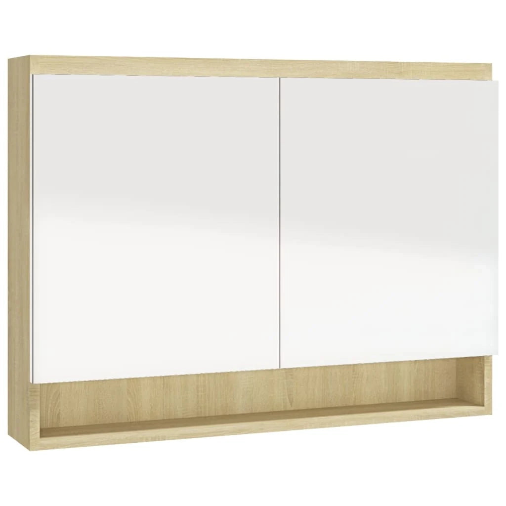 Mobiletto con specchio da bagno 80 x 15 x 60 cm bianco e rovere MDF 02_0006716