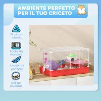 Gabbia per Criceti a 2 Livelli in Metallo e PP con Casetta, Serbatoio dell'acqua e Ruota, 47x30x27 cm