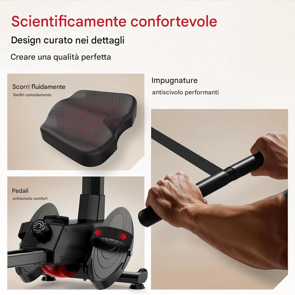 Vogatore Pieghevole Salvaspazio Fitness per Casa Ergonomico 8 Livelli Resistenza