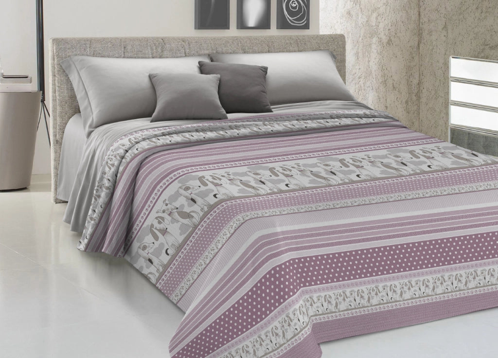 Copriletto Piquet Primavera Estate 100% Cotone Disegno Bau Bau - 1 Piazza e Mezza - Rosa