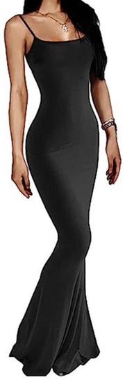 Abito da sera per donna - Spaghetti cinture - Collo a mare - Abito lungo per la sera - Elegante - Tessuto premium morbido - Abito da sera elegante