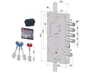 SERRATURA TRIPLICE APPLICARE PORTE BLINDATE D.M.+C.EUR.REV. INT.28 243- - (2431DCR0328S56) -  SECUREMME