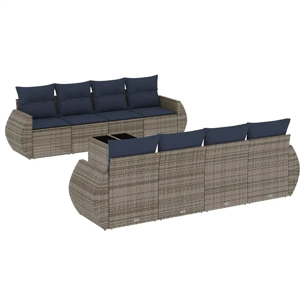 Set Divani da Giardino 9 pz con Cuscini Grigio in Polyrattan 3221150