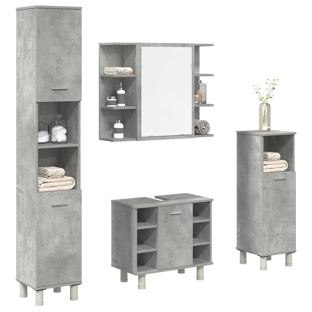 Set Mobili da Bagno 4 pz Grigio Cemento in Legno Multistrato 3324850
