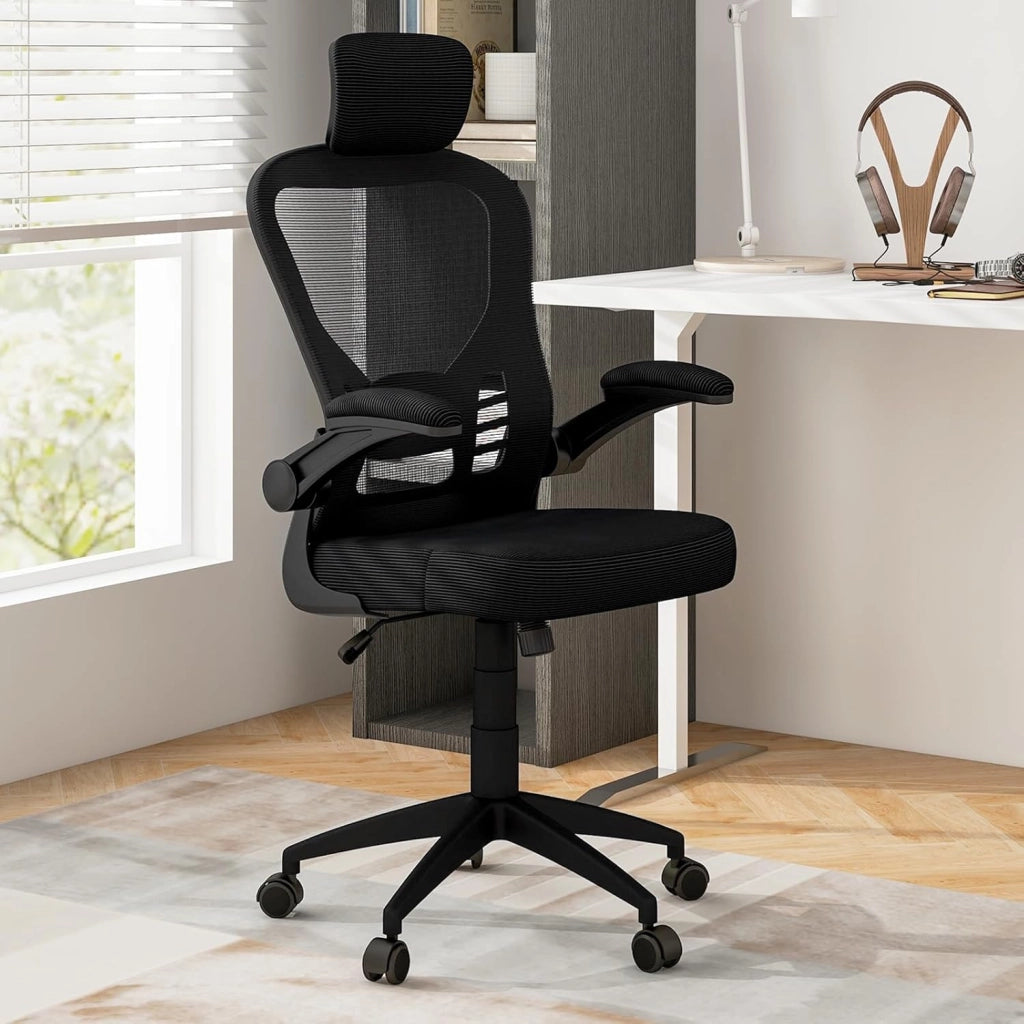 Sedia da Ufficio Ergonomica in Rete, Sedia Direzionale con Altezza Regolabile, Braccioli Ribaltabili, Poggiatesta e Supporto Lombare Regolabili, Sedia Girevole per Studio Casa, Portata 135 kg