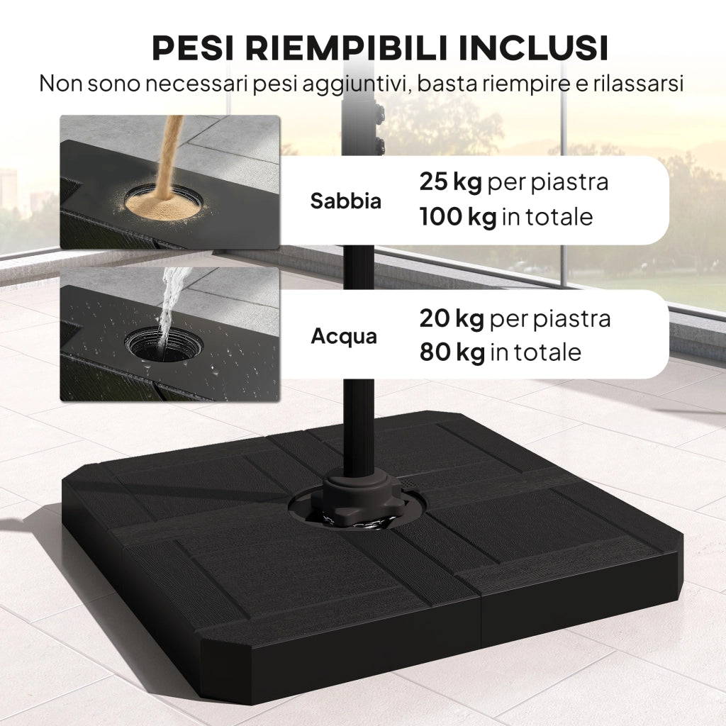 Ombrellone da Giardino a Manovella 2.4x2.4m con Base Riempibile e Girevole, Grigio Scuro