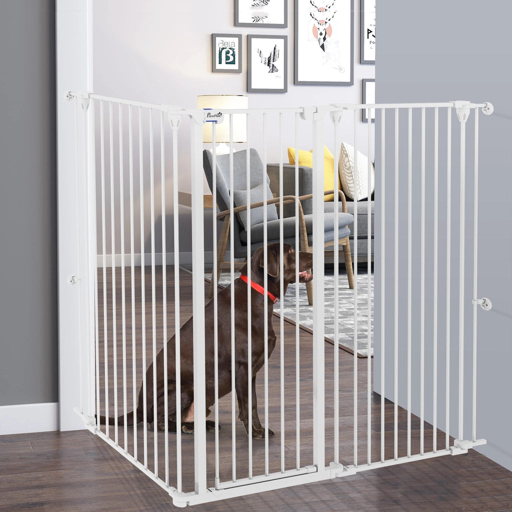 Barriera per cani a 3 pannelli pieghevole con porta ¨C zephmum ¨C bianco