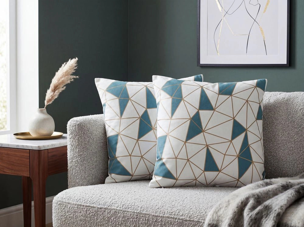 Set di 2 cuscini decorativi in cotone blu motivo geometrico 45 x 45 cm Net Decor Accessori