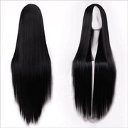 Parrucca sintetica con bordo anteriore per donne - Stile resort capelli diritti, divisione centrale nera, lunghezza 24 pollici.