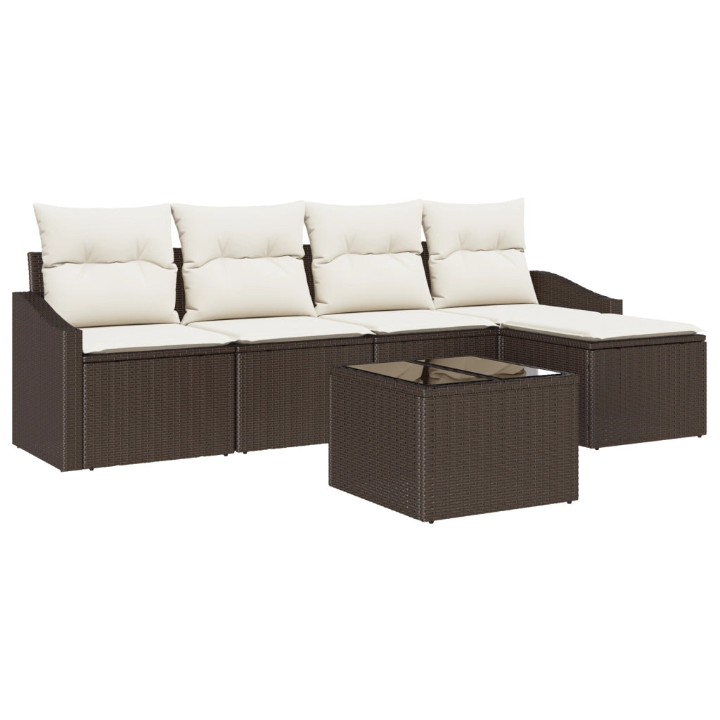 Set Divano da Giardino 5 Pezzi con Cuscini Grigio Polirattan