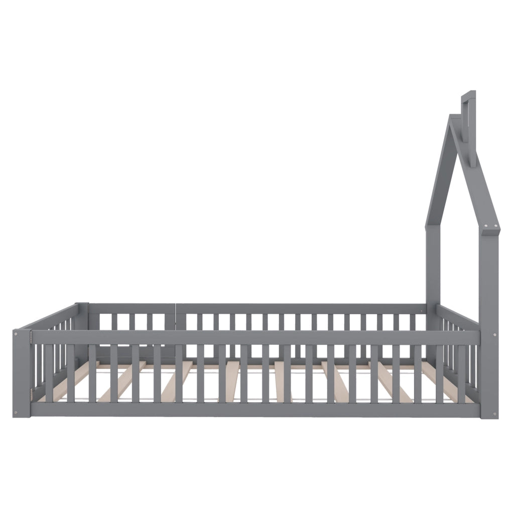 Letto casa bambini 90x200 cm; design camino; legno e MDF; grigio (Senza materasso)