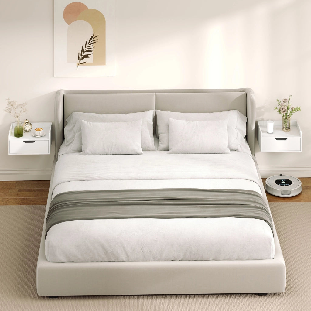 Comodino a muro ¨C zephmum ¨C bianco, legno, 40x30x19.5 cm
