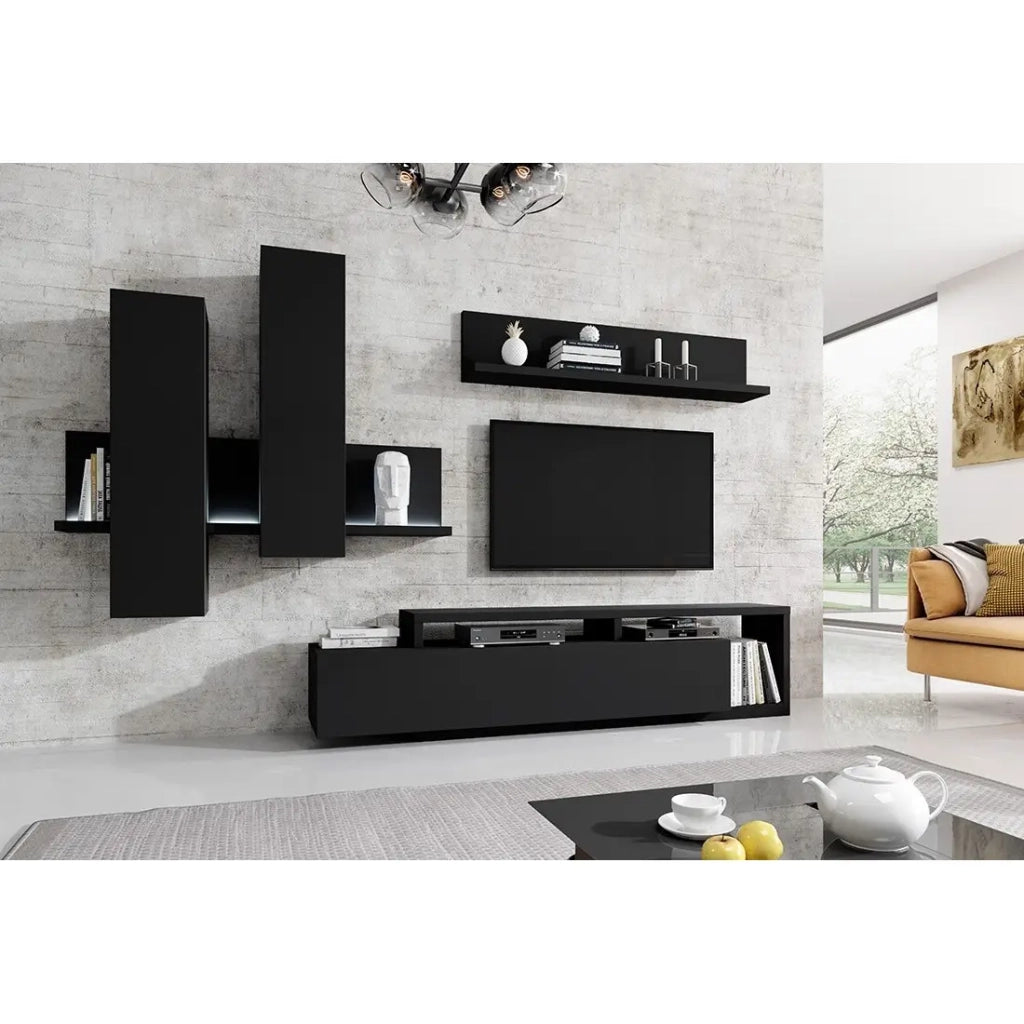 Set di mobili da soggiorno con LED collezione BERGAMO. Colore nero super opaco.