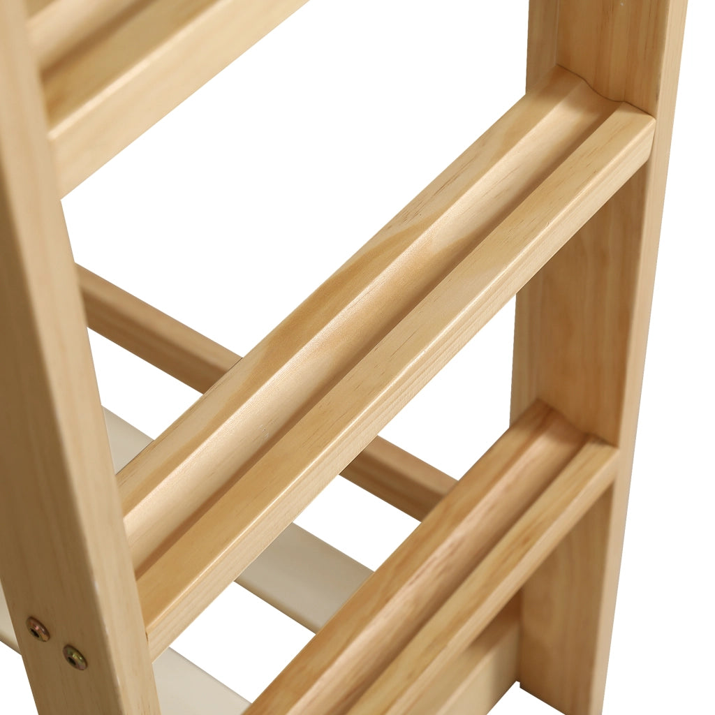 Letto a Castello 90x200 cm; 2 Posti; Scala; Sponde; Rampa e Tende; in Legno Naturale