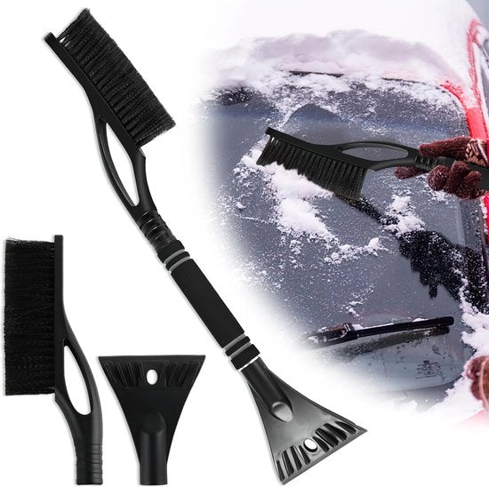 Sneeuwborstel e ijskrabber 2 in 1 con borsetto, spazzola per neve e ghiaccio, spazzola per neve con ijskrabber, per auto, furgone, SUV (nero)