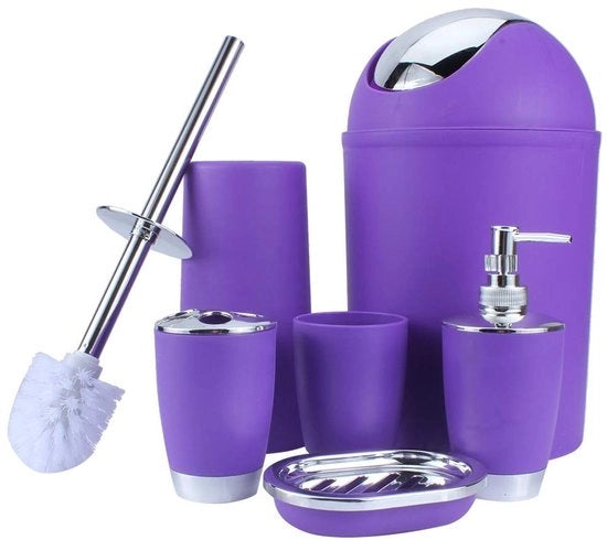 Set accessoriato per la camera da bagno 6 pezzi - contenitore per lo shampoo - appoggio per spazzolino da denti - flaconi di crema - cestino per la spazzatura - facile da montare - set per la camera da bagno