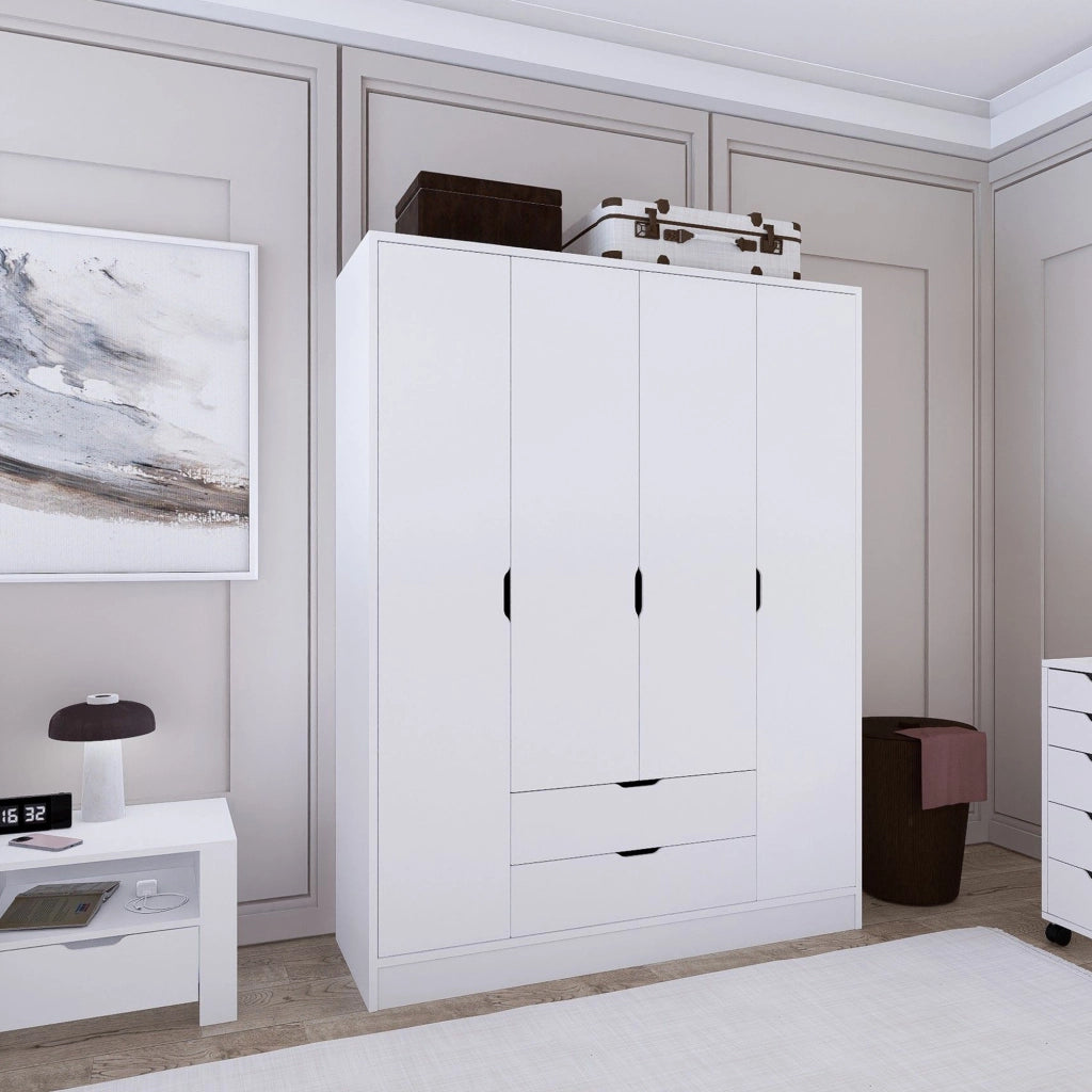 Armadio Camera da Letto Paterno, Guardaroba Grande Appendiabiti, 140x182h cm Bianco