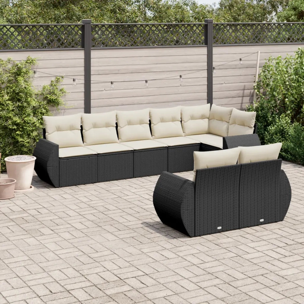 Set Divani da Giardino con Cuscini 8 pz Nero in Polyrattan 3221615