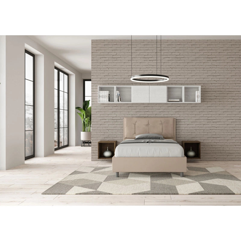 Letto imbottito Piazza e mezzo 120x200 cm Large - Similpelle,Tortora,Contenitore