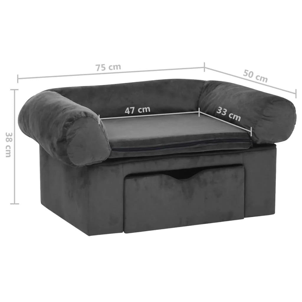 Divano per cani con cassetto 75 cm peluche grigio scuro 02_0000093