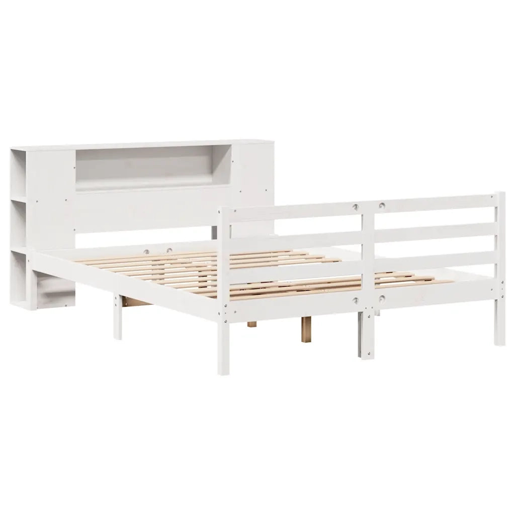 Letto Libreria senza Materasso-Struttura Letto con contenitore Bianco 135x190 cm Legno di Pino 314127