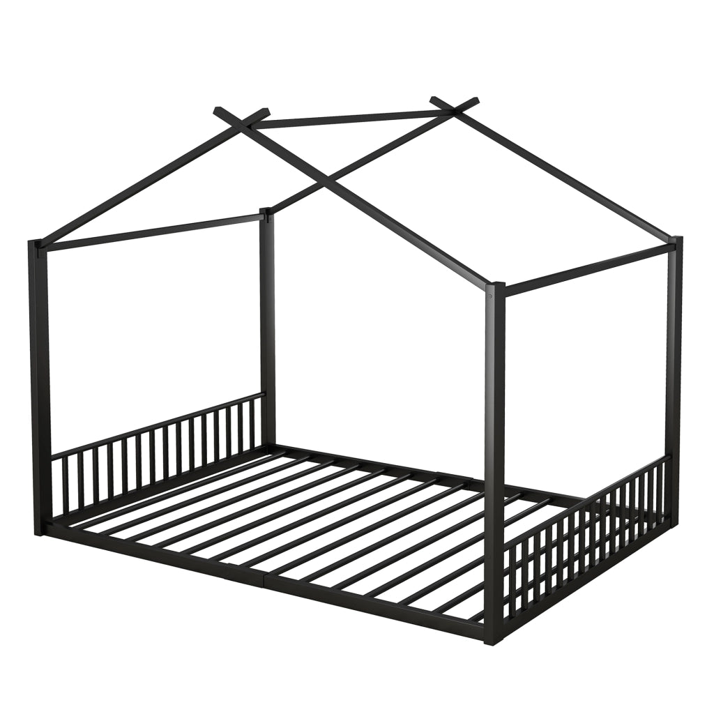 Letto per Bambini Singolo 140 x 200 cm con Struttura a Casetta; senza Materasso; in Metallo Nero