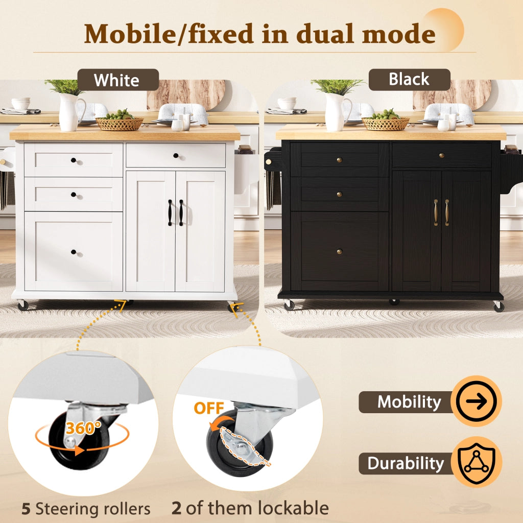 Carrello da cucina con 2 ante; cassetti; portaasciugamani e portaspezie per cucina; in MDF; 107 x 45-70 x 90;5 cm